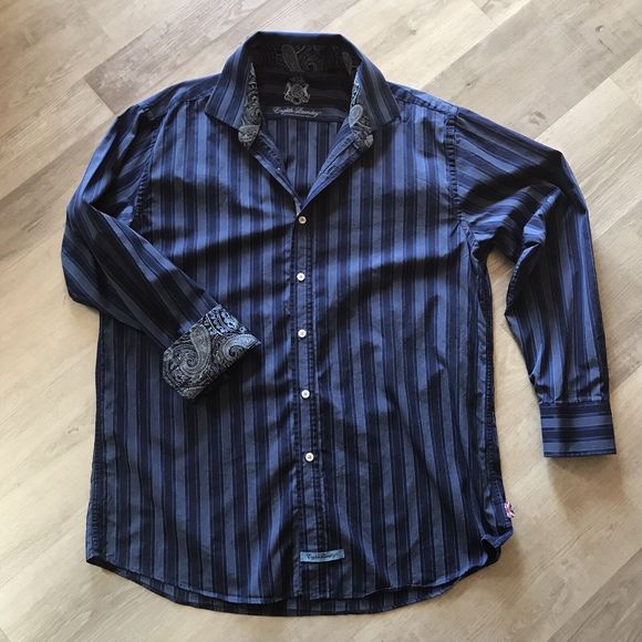 English Laundry Dress Shirt 17 34/35 Navy Blue Stripes 100% Cotton - Picture 1 of 4